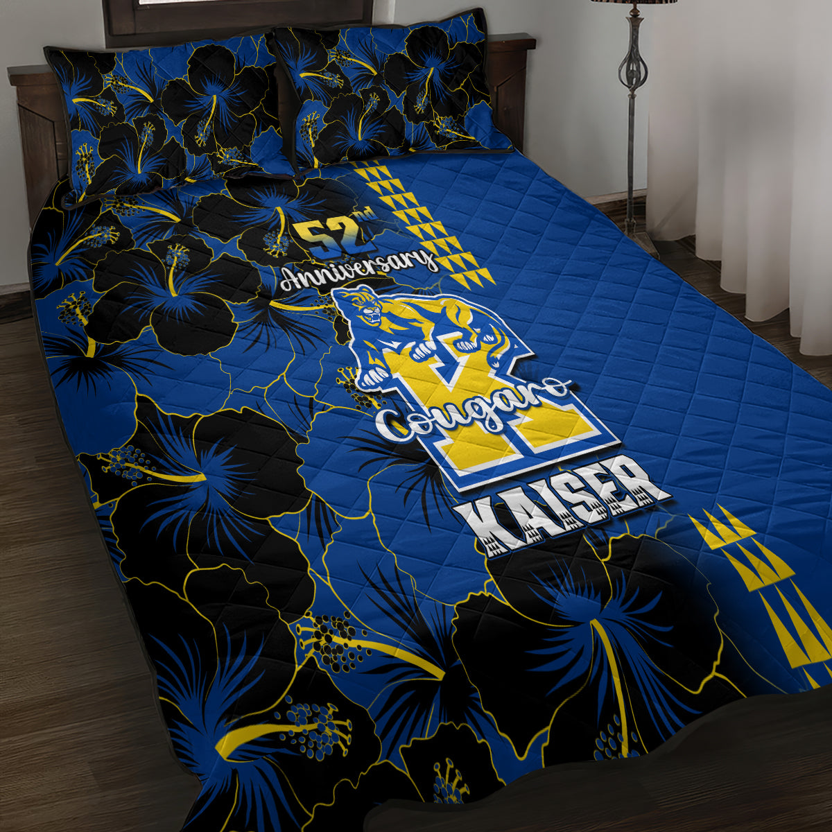 Hawaii Kaiser High School Quilt Bed Set Kakau Mix Hibiscus Happy 52nd Anniversary - Wonder Print Shop