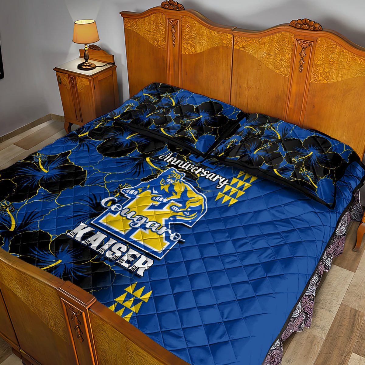 Hawaii Kaiser High School Quilt Bed Set Kakau Mix Hibiscus Happy 52nd Anniversary - Wonder Print Shop