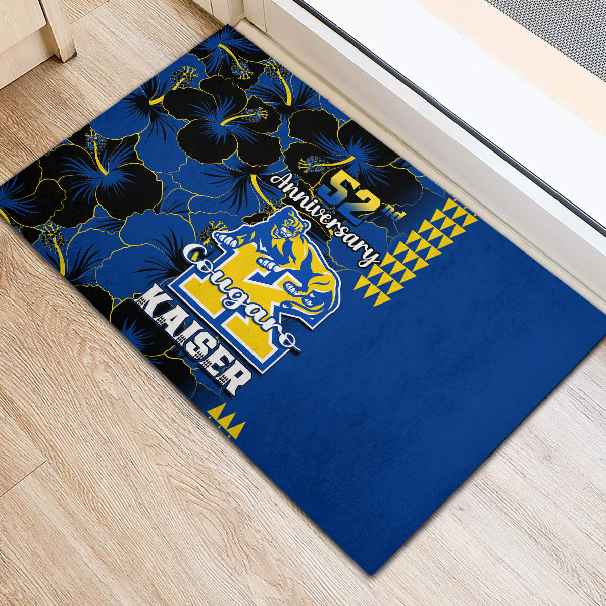 Hawaii Kaiser High School Rubber Doormat Kakau Mix Hibiscus Happy 52nd Anniversary - Wonder Print Shop