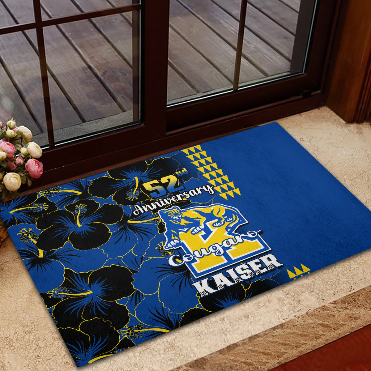Hawaii Kaiser High School Rubber Doormat Kakau Mix Hibiscus Happy 52nd Anniversary - Wonder Print Shop