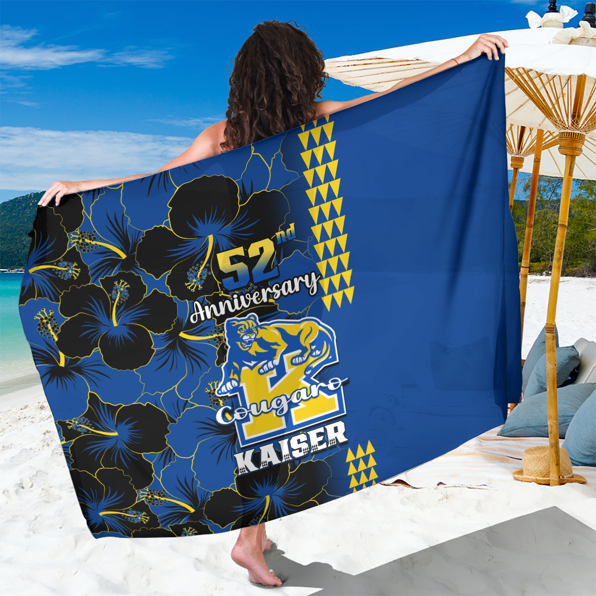 Hawaii Kaiser High School Sarong Kakau Mix Hibiscus Happy 52nd Anniversary - Wonder Print Shop