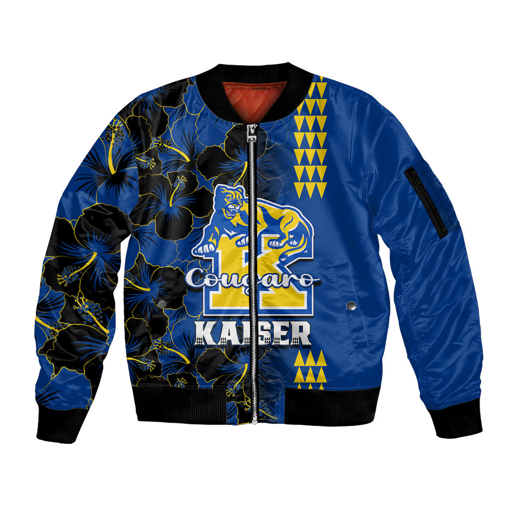 Hawaii Kaiser High School Sleeve Zip Bomber Jacket Kakau Mix Hibiscus Happy 52nd Anniversary - Wonder Print Shop