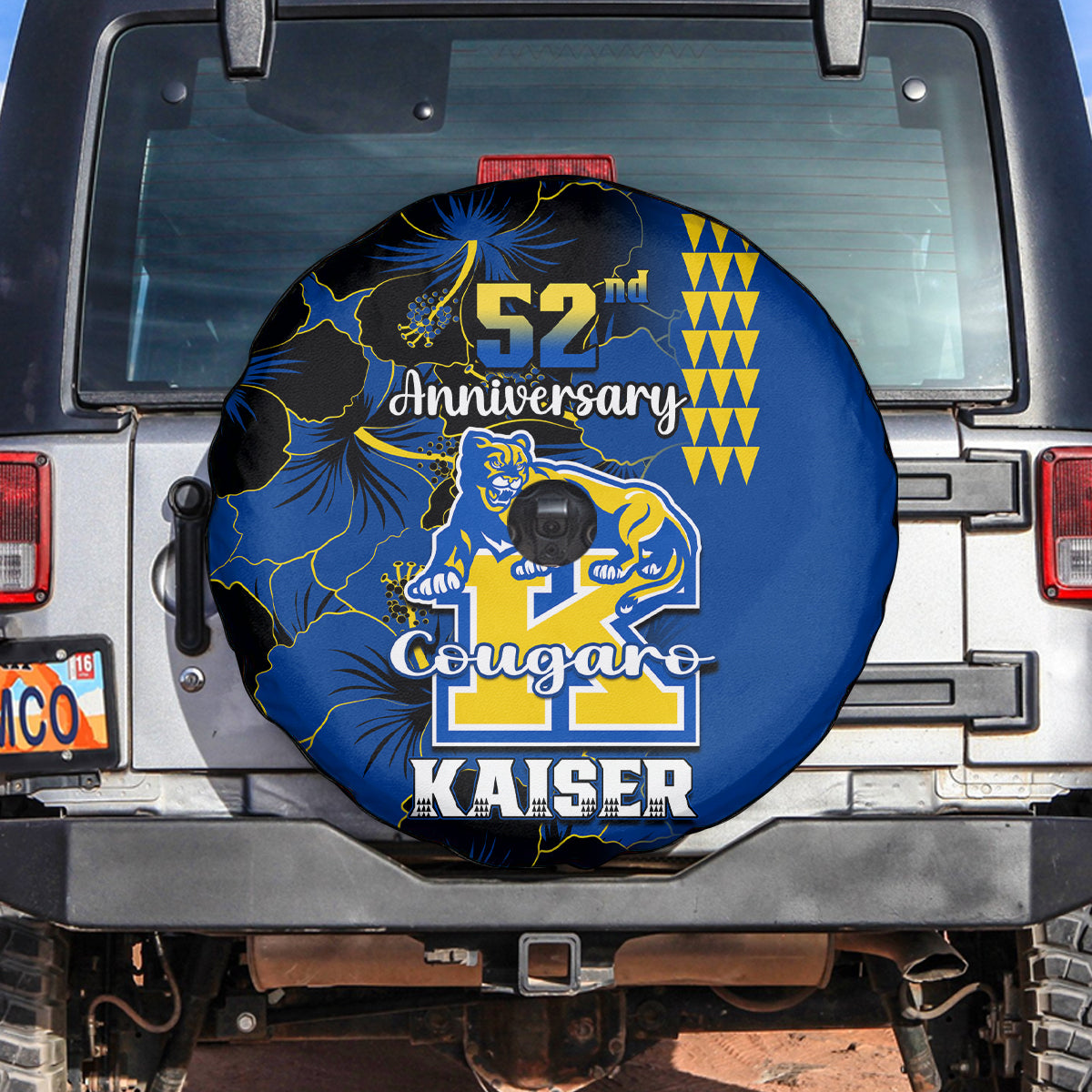 Hawaii Kaiser High School Spare Tire Cover Kakau Mix Hibiscus Happy 52nd Anniversary - Wonder Print Shop