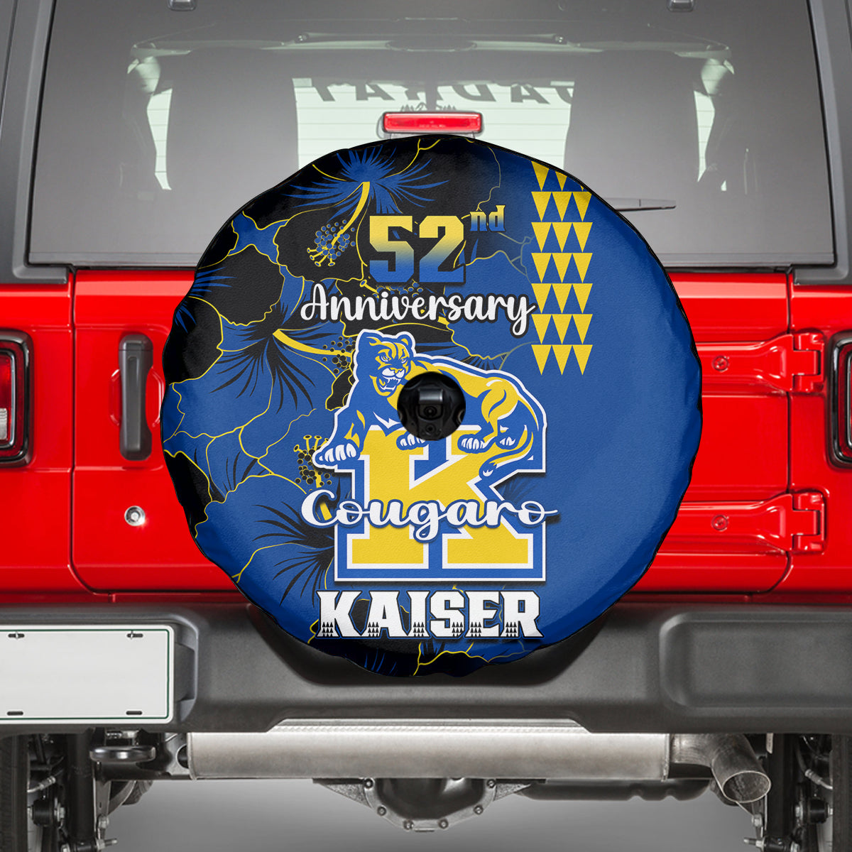 Hawaii Kaiser High School Spare Tire Cover Kakau Mix Hibiscus Happy 52nd Anniversary - Wonder Print Shop