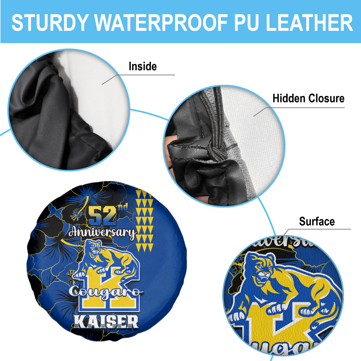 Hawaii Kaiser High School Spare Tire Cover Kakau Mix Hibiscus Happy 52nd Anniversary - Wonder Print Shop