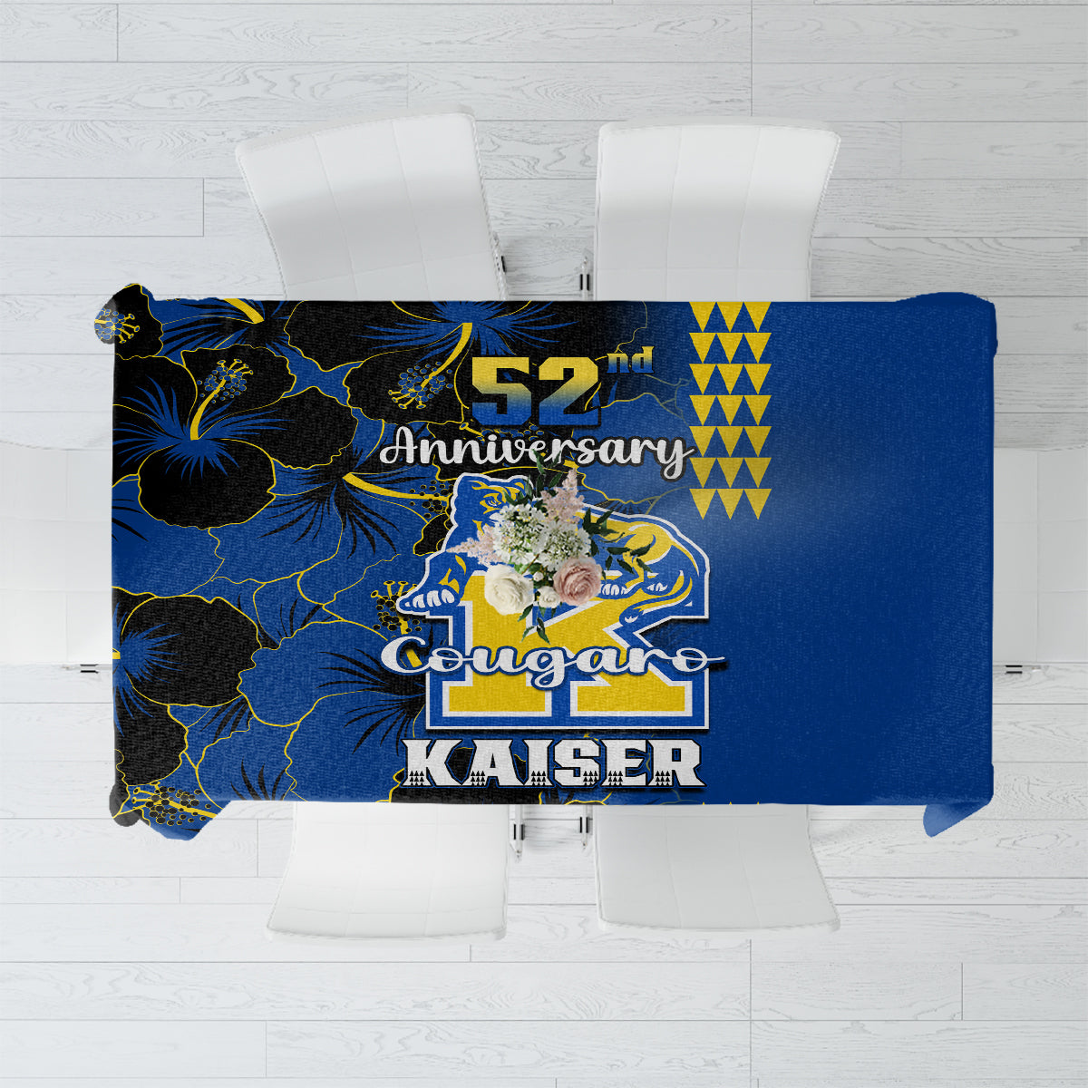 Hawaii Kaiser High School Tablecloth Kakau Mix Hibiscus Happy 52nd Anniversary - Wonder Print Shop