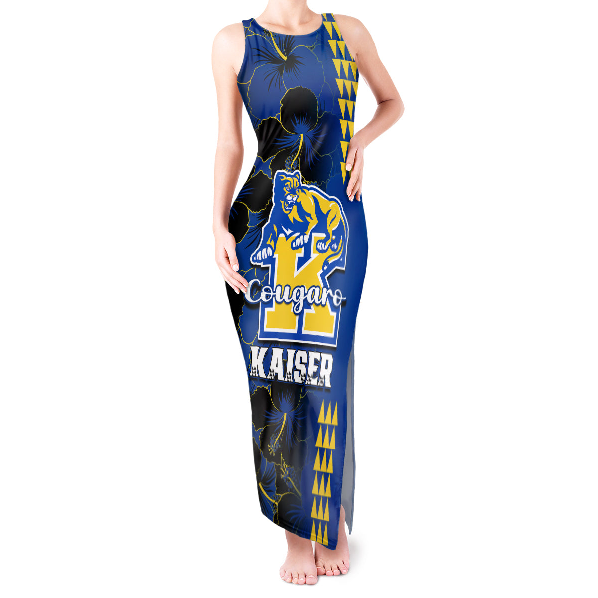 Hawaii Kaiser High School Tank Maxi Dress Kakau Mix Hibiscus Happy 52nd Anniversary - Wonder Print Shop