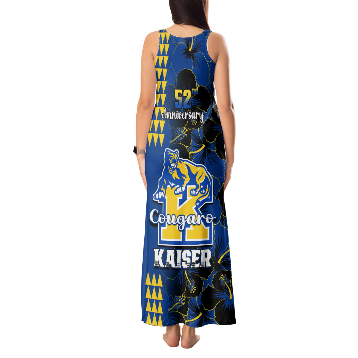 Hawaii Kaiser High School Tank Maxi Dress Kakau Mix Hibiscus Happy 52nd Anniversary - Wonder Print Shop