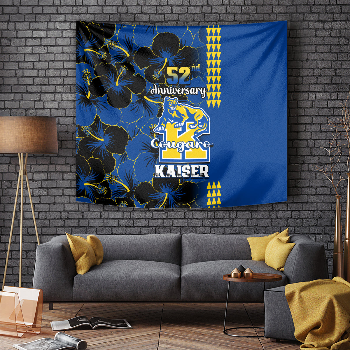 Hawaii Kaiser High School Tapestry Kakau Mix Hibiscus Happy 52nd Anniversary - Wonder Print Shop