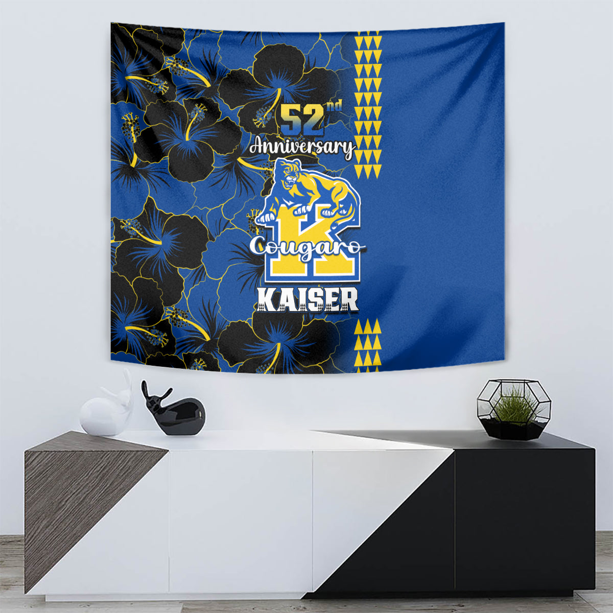 Hawaii Kaiser High School Tapestry Kakau Mix Hibiscus Happy 52nd Anniversary - Wonder Print Shop