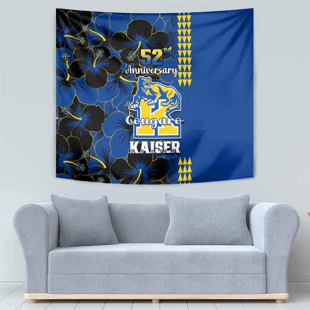 Hawaii Kaiser High School Tapestry Kakau Mix Hibiscus Happy 52nd Anniversary - Wonder Print Shop