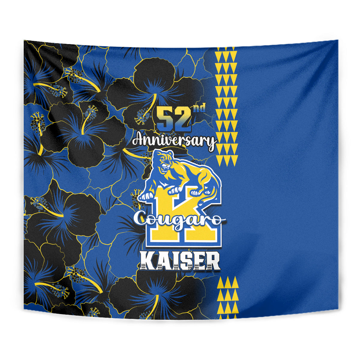 Hawaii Kaiser High School Tapestry Kakau Mix Hibiscus Happy 52nd Anniversary - Wonder Print Shop