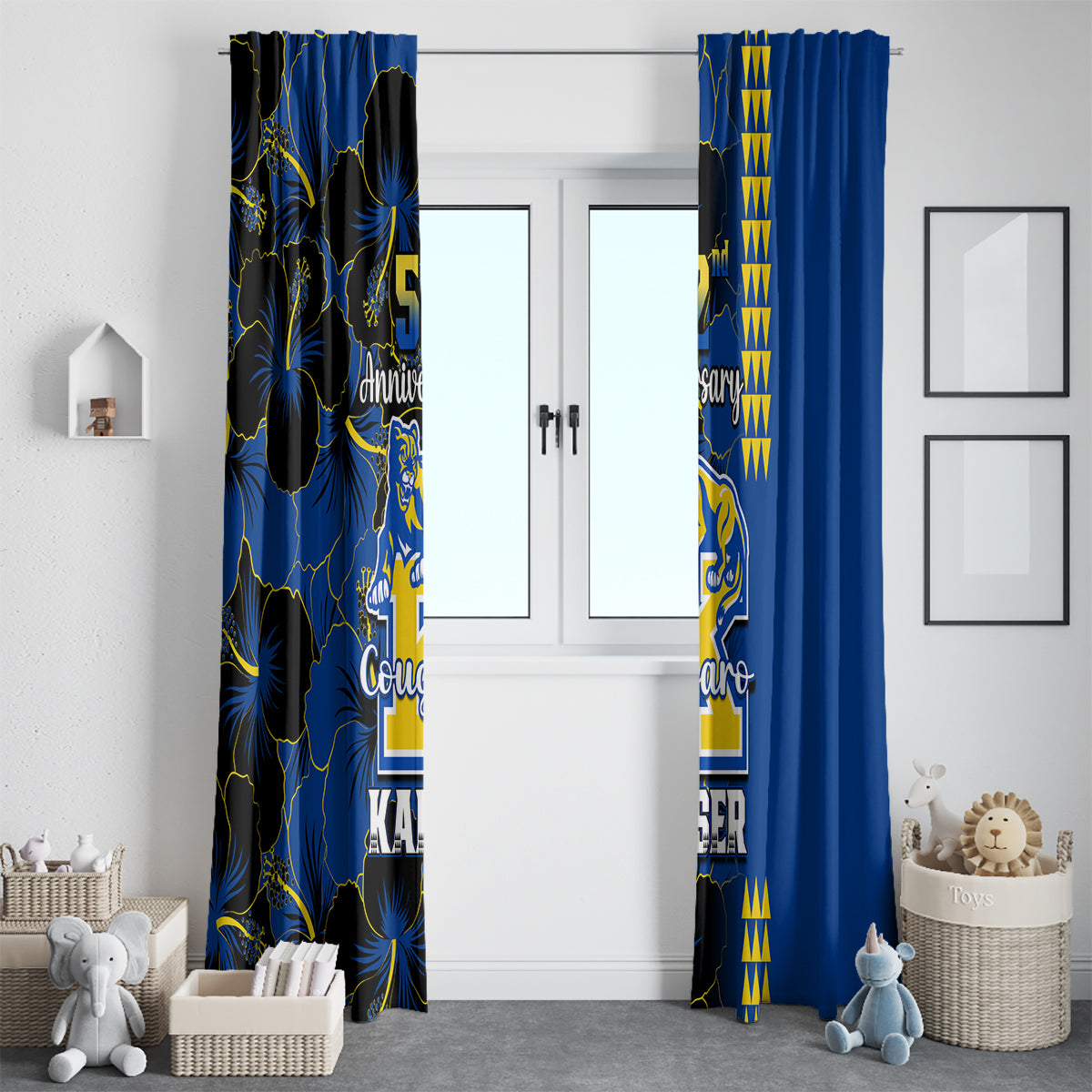 Hawaii Kaiser High School Window Curtain Kakau Mix Hibiscus Happy 52nd Anniversary - Wonder Print Shop