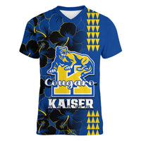 Hawaii Kaiser High School Women V Neck T Shirt Kakau Mix Hibiscus Happy 52nd Anniversary - Wonder Print Shop