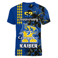 Hawaii Kaiser High School Women V Neck T Shirt Kakau Mix Hibiscus Happy 52nd Anniversary - Wonder Print Shop