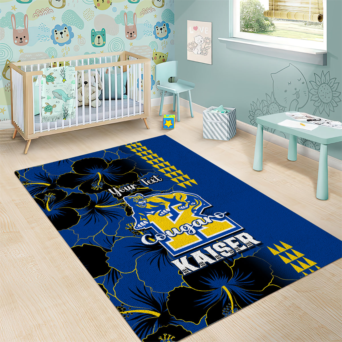 Personalised Hawaii Kaiser High School Area Rug Kakau Mix Hibiscus Happy 52nd Anniversary - Wonder Print Shop