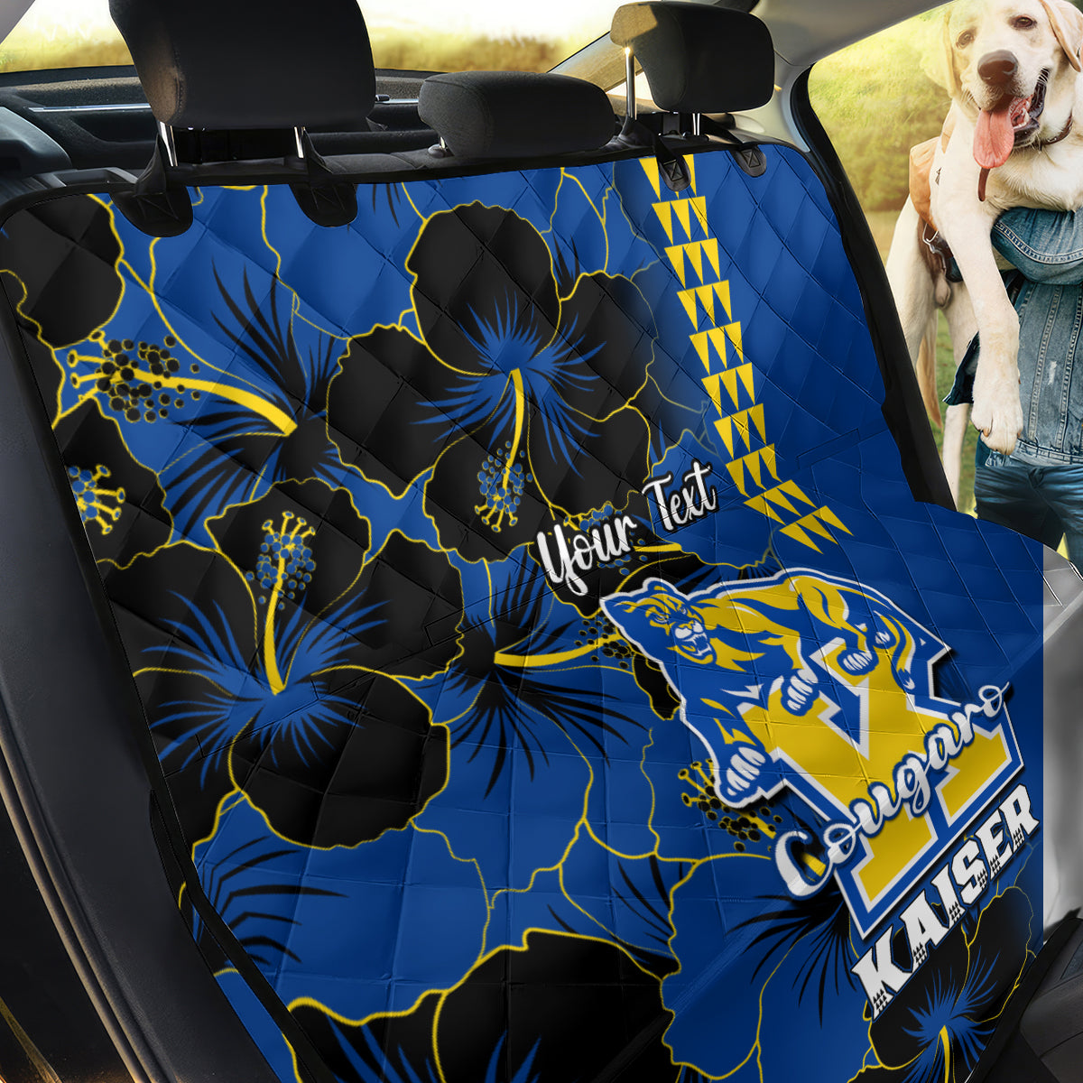 Personalised Hawaii Kaiser High School Back Car Seat Cover Kakau Mix Hibiscus Happy 52nd Anniversary - Wonder Print Shop