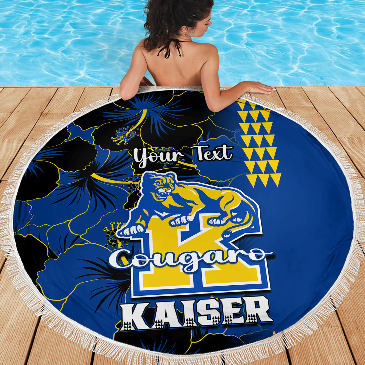 Personalised Hawaii Kaiser High School Beach Blanket Kakau Mix Hibiscus Happy 52nd Anniversary - Wonder Print Shop