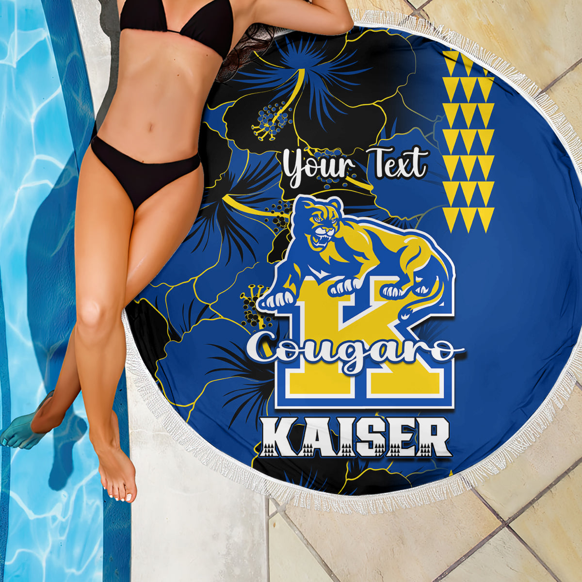 Personalised Hawaii Kaiser High School Beach Blanket Kakau Mix Hibiscus Happy 52nd Anniversary - Wonder Print Shop
