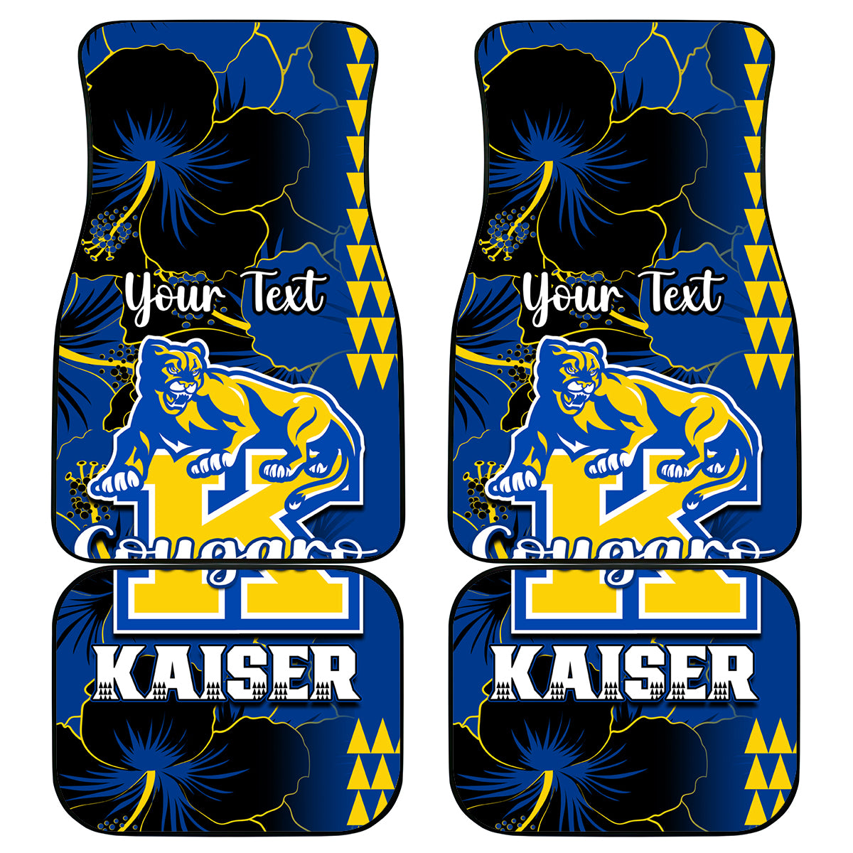 Personalised Hawaii Kaiser High School Car Mats Kakau Mix Hibiscus Happy 52nd Anniversary - Wonder Print Shop