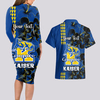 Personalised Hawaii Kaiser High School Couples Matching Long Sleeve Bodycon Dress and Hawaiian Shirt Kakau Mix Hibiscus Happy 52nd Anniversary - Wonder Print Shop