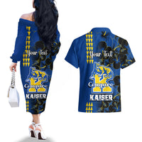 Personalised Hawaii Kaiser High School Couples Matching Off The Shoulder Long Sleeve Dress and Hawaiian Shirt Kakau Mix Hibiscus Happy 52nd Anniversary - Wonder Print Shop