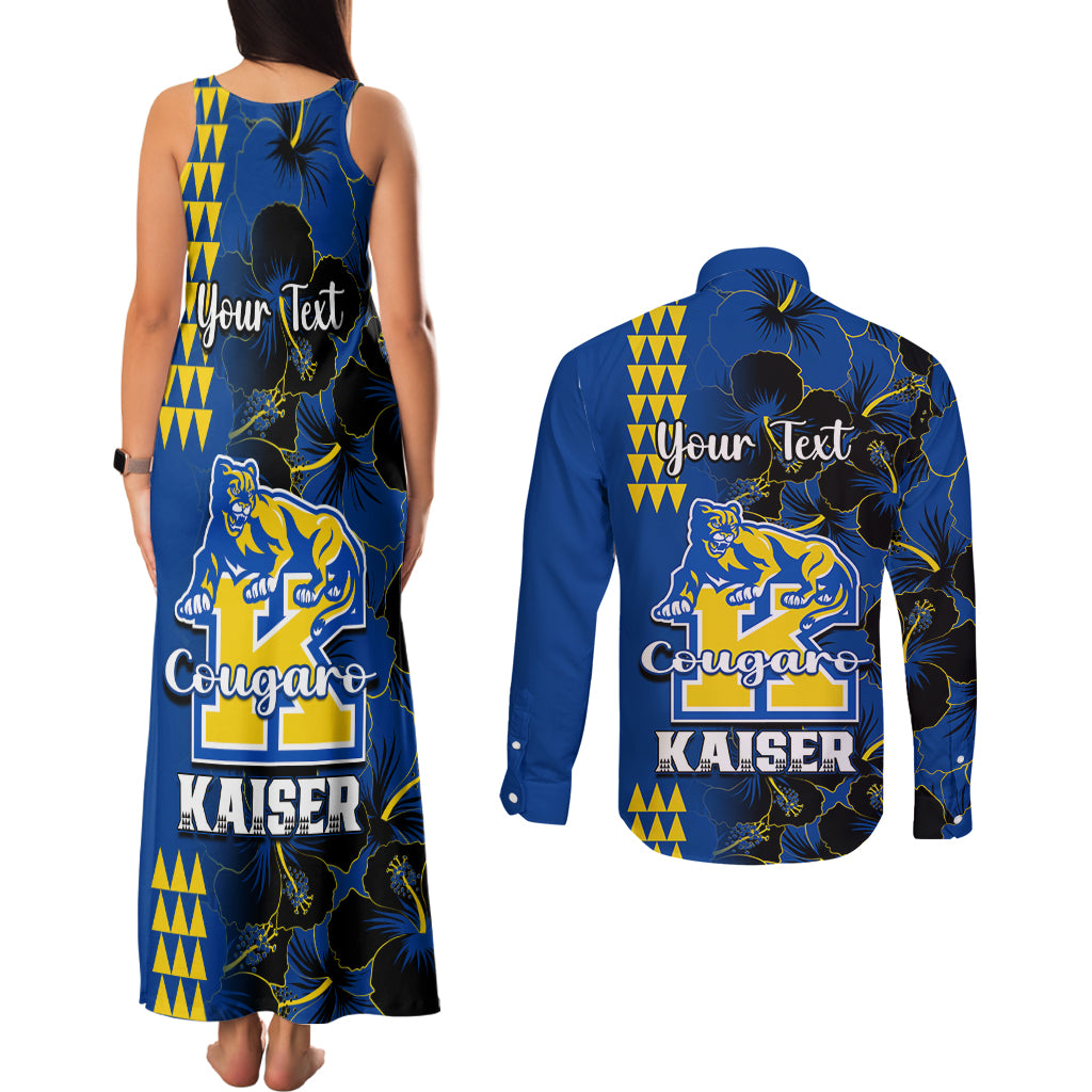 Personalised Hawaii Kaiser High School Couples Matching Tank Maxi Dress and Long Sleeve Button Shirts Kakau Mix Hibiscus Happy 52nd Anniversary - Wonder Print Shop