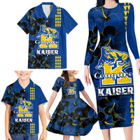 Personalised Hawaii Kaiser High School Family Matching Long Sleeve Bodycon Dress and Hawaiian Shirt Kakau Mix Hibiscus Happy 52nd Anniversary - Wonder Print Shop