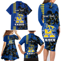 Personalised Hawaii Kaiser High School Family Matching Long Sleeve Bodycon Dress and Hawaiian Shirt Kakau Mix Hibiscus Happy 52nd Anniversary - Wonder Print Shop