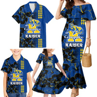 Personalised Hawaii Kaiser High School Family Matching Mermaid Dress and Hawaiian Shirt Kakau Mix Hibiscus Happy 52nd Anniversary - Wonder Print Shop