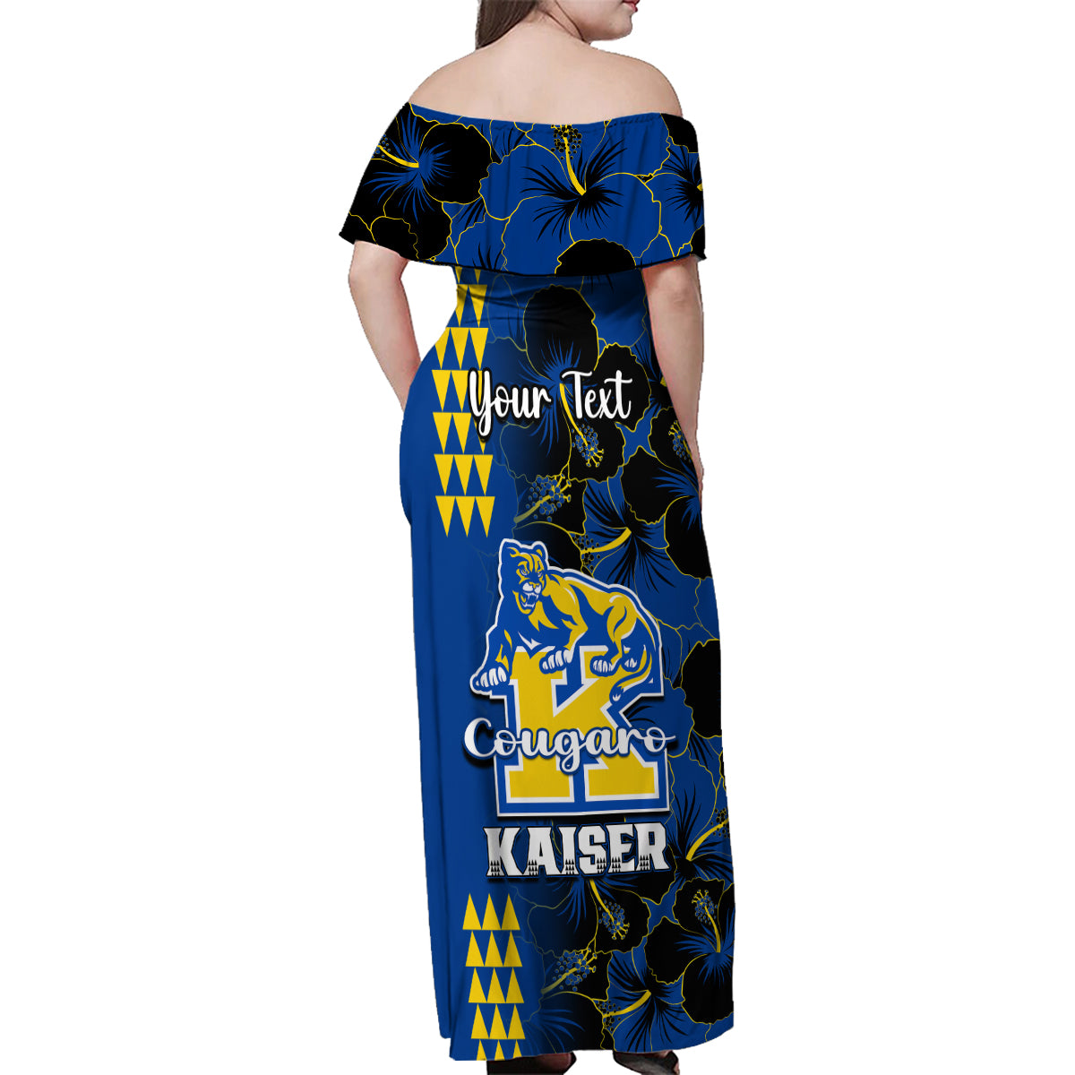 Personalised Hawaii Kaiser High School Family Matching Off Shoulder Maxi Dress and Hawaiian Shirt Kakau Mix Hibiscus Happy 52nd Anniversary - Wonder Print Shop