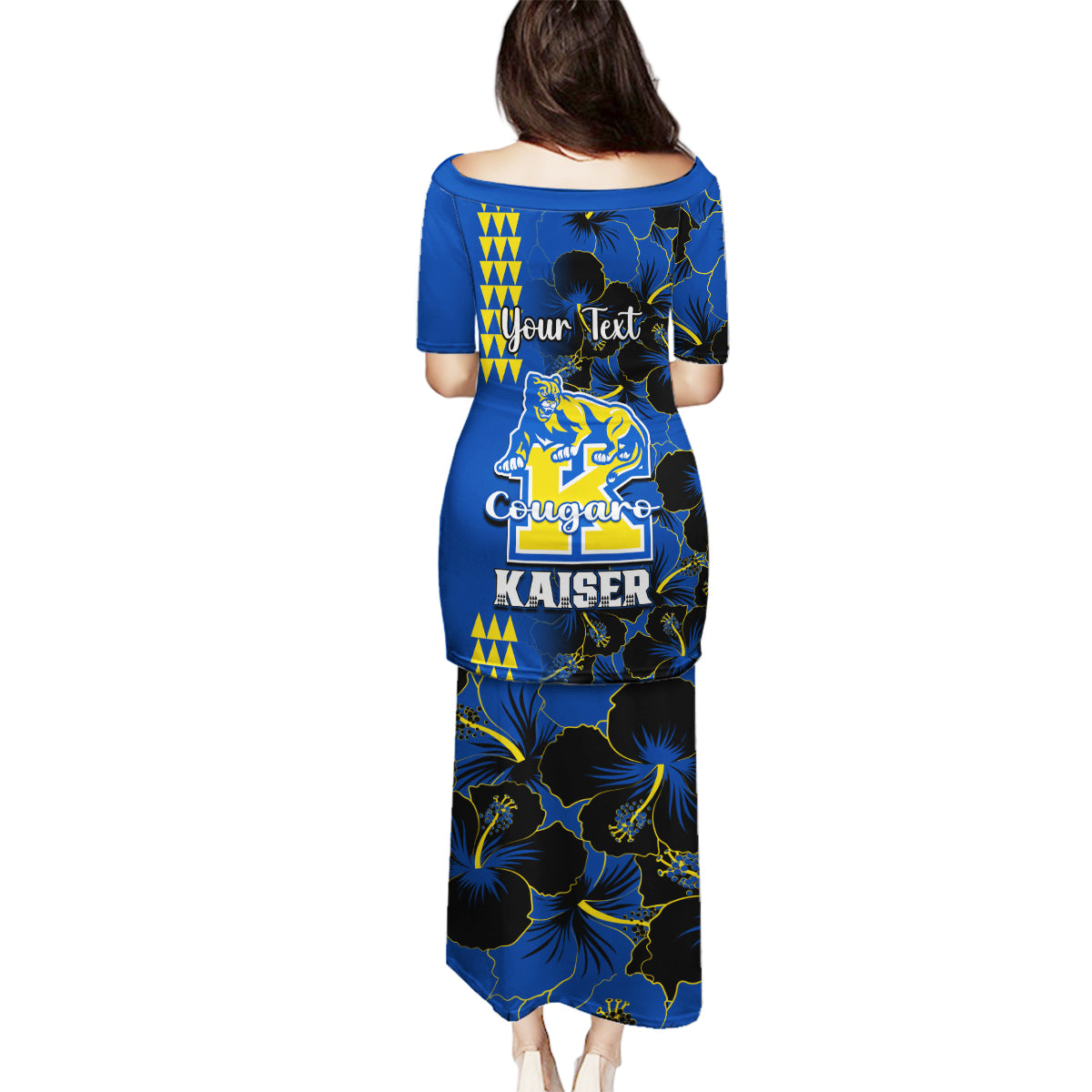 Personalised Hawaii Kaiser High School Family Matching Puletasi Dress and Hawaiian Shirt Kakau Mix Hibiscus Happy 52nd Anniversary - Wonder Print Shop