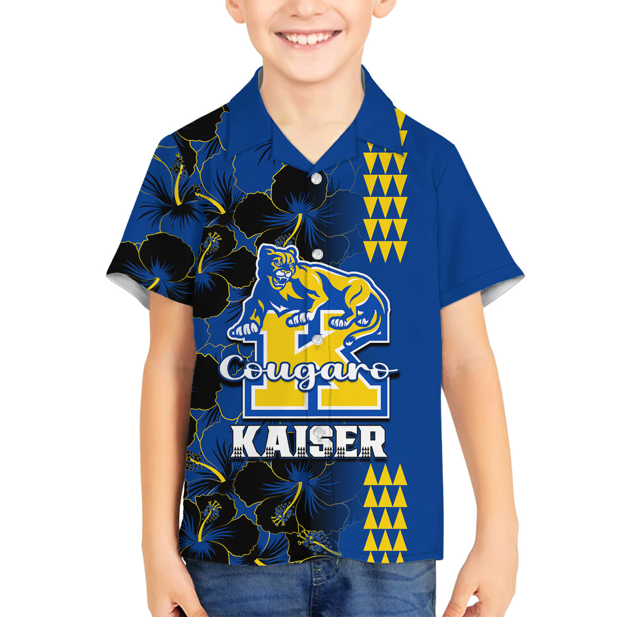 Personalised Hawaii Kaiser High School Family Matching Puletasi Dress and Hawaiian Shirt Kakau Mix Hibiscus Happy 52nd Anniversary - Wonder Print Shop