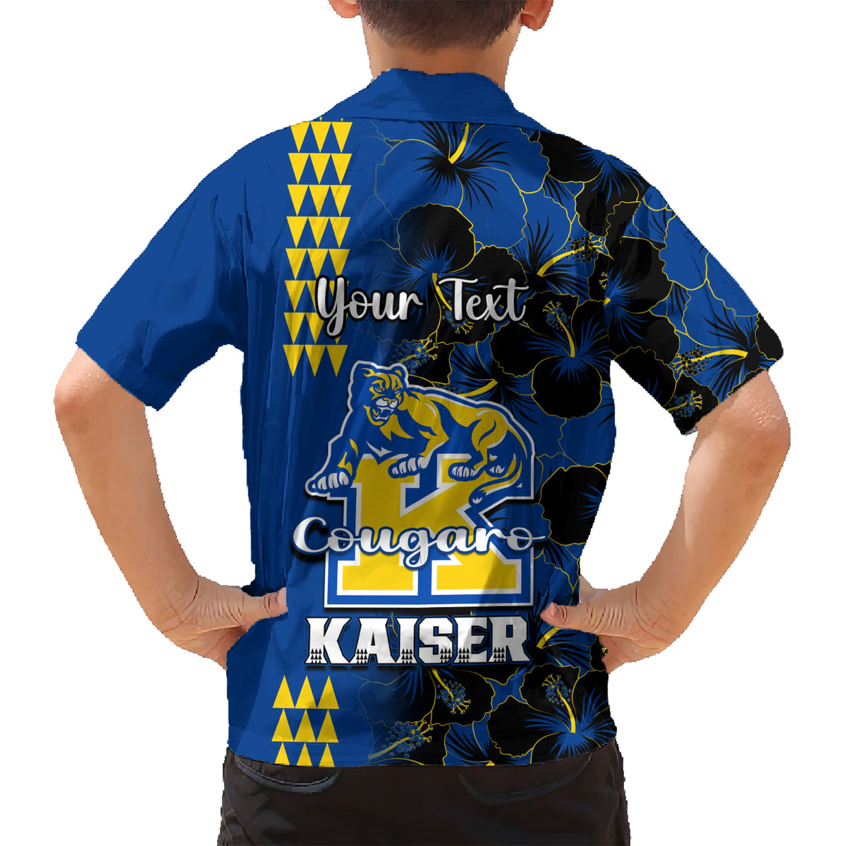Personalised Hawaii Kaiser High School Family Matching Short Sleeve Bodycon Dress and Hawaiian Shirt Kakau Mix Hibiscus Happy 52nd Anniversary - Wonder Print Shop