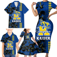 Personalised Hawaii Kaiser High School Family Matching Short Sleeve Bodycon Dress and Hawaiian Shirt Kakau Mix Hibiscus Happy 52nd Anniversary - Wonder Print Shop