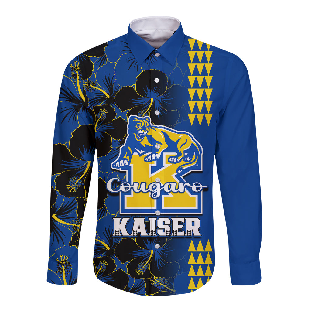 Personalised Hawaii Kaiser High School Long Sleeve Button Shirt Kakau Mix Hibiscus Happy 52nd Anniversary - Wonder Print Shop
