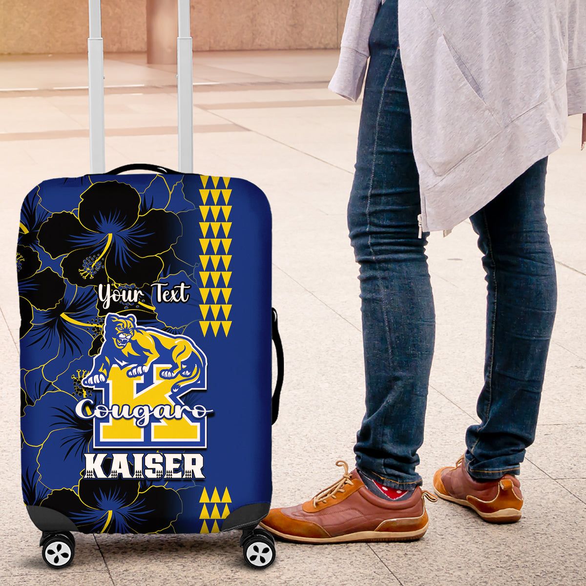 Personalised Hawaii Kaiser High School Luggage Cover Kakau Mix Hibiscus Happy 52nd Anniversary - Wonder Print Shop
