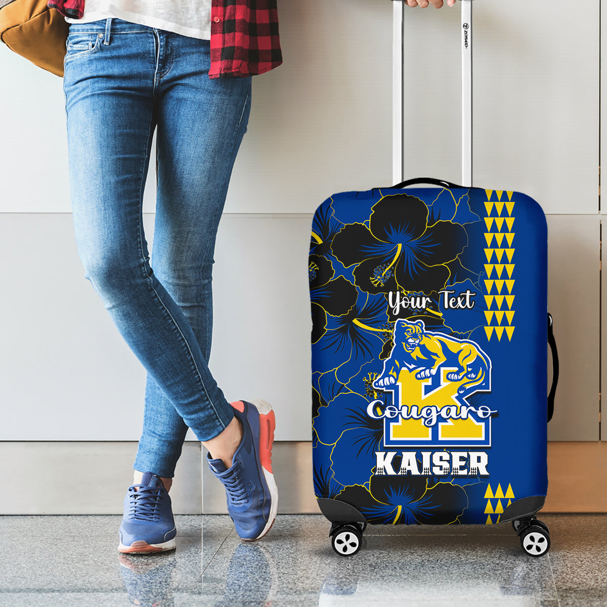 Personalised Hawaii Kaiser High School Luggage Cover Kakau Mix Hibiscus Happy 52nd Anniversary - Wonder Print Shop
