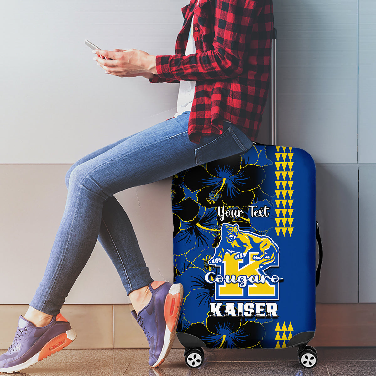 Personalised Hawaii Kaiser High School Luggage Cover Kakau Mix Hibiscus Happy 52nd Anniversary - Wonder Print Shop