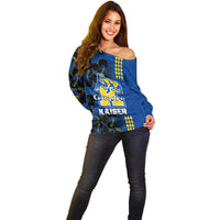 Personalised Hawaii Kaiser High School Off Shoulder Sweater Kakau Mix Hibiscus Happy 52nd Anniversary - Wonder Print Shop