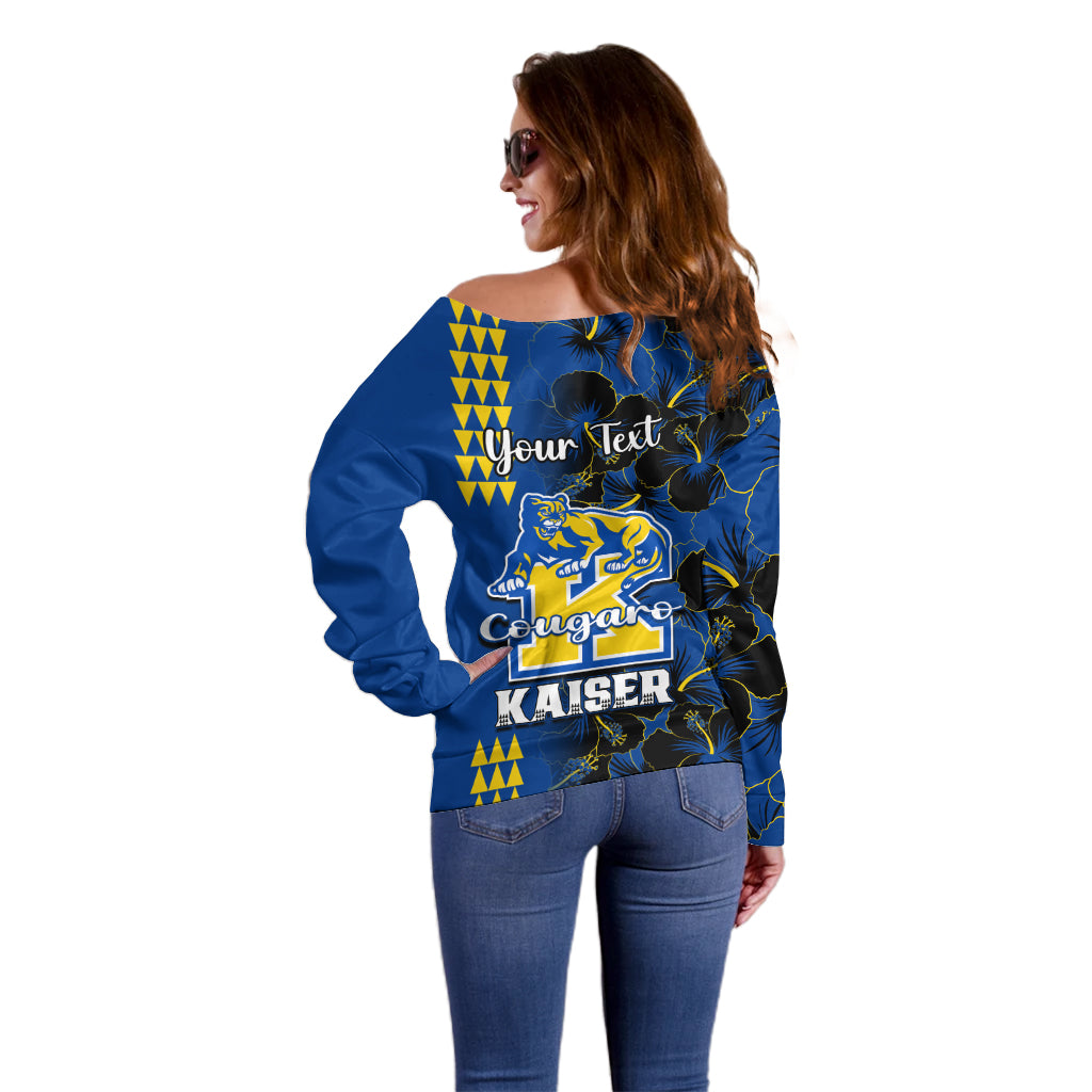 Personalised Hawaii Kaiser High School Off Shoulder Sweater Kakau Mix Hibiscus Happy 52nd Anniversary - Wonder Print Shop