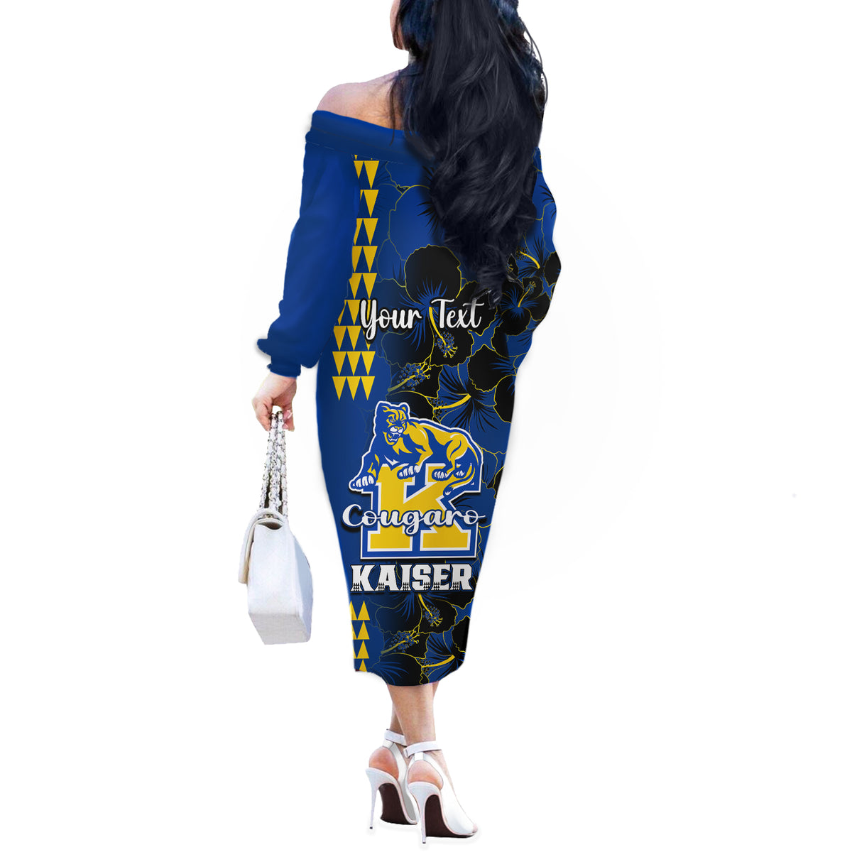 Personalised Hawaii Kaiser High School Off The Shoulder Long Sleeve Dress Kakau Mix Hibiscus Happy 52nd Anniversary - Wonder Print Shop