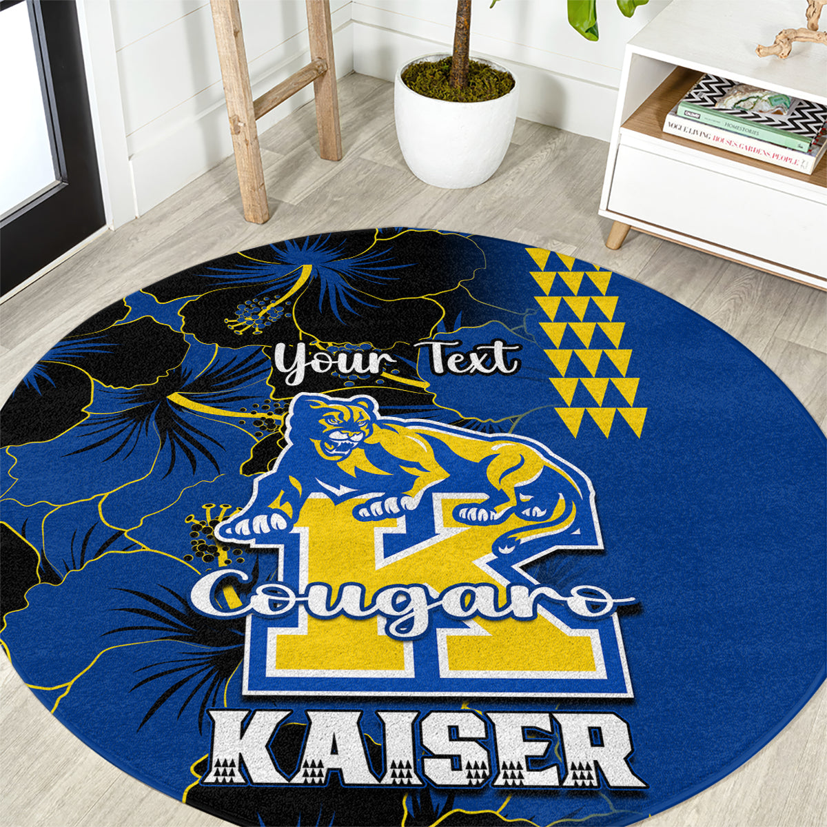 personalised-hawaii-kaiser-high-school-round-carpet-kakau-mix-hibiscus-happy-52nd-anniversary