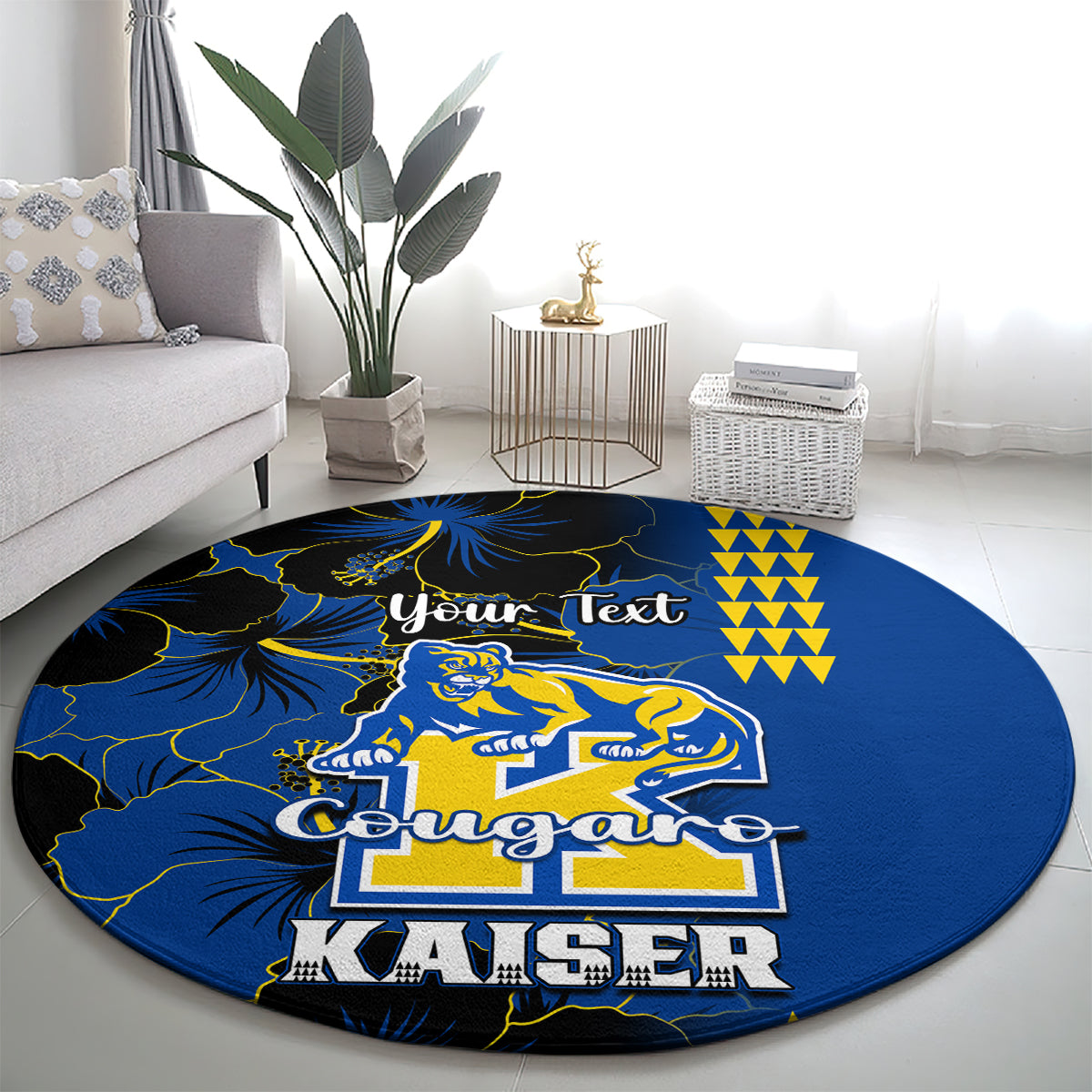 personalised-hawaii-kaiser-high-school-round-carpet-kakau-mix-hibiscus-happy-52nd-anniversary