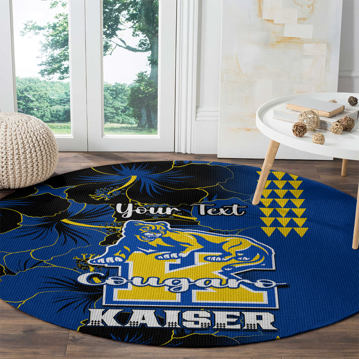 personalised-hawaii-kaiser-high-school-round-carpet-kakau-mix-hibiscus-happy-52nd-anniversary