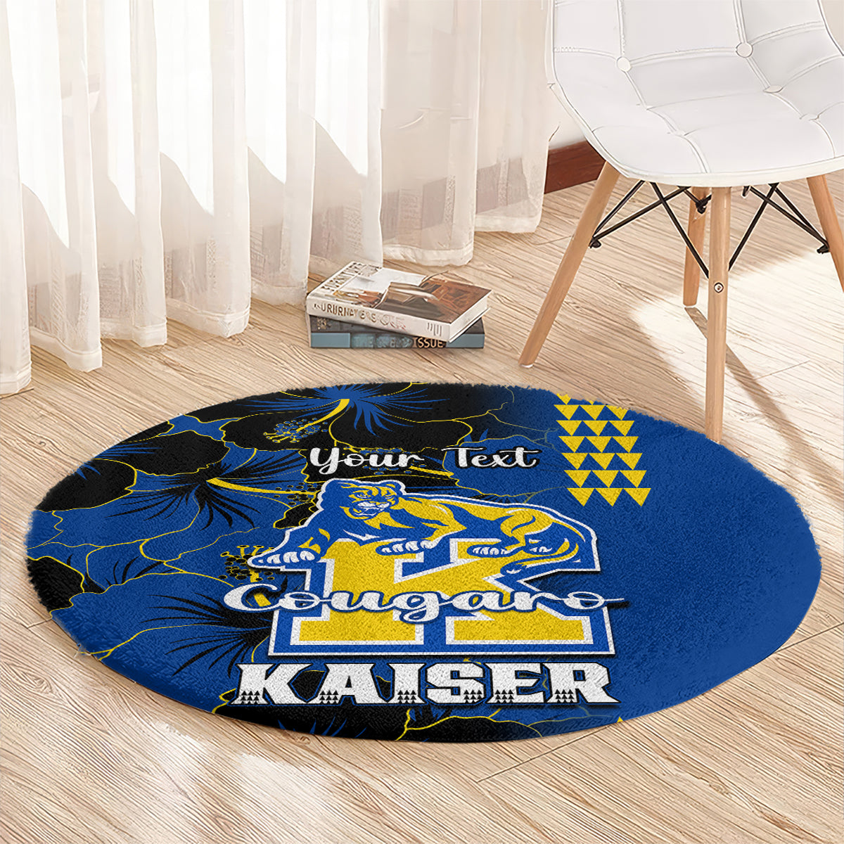 personalised-hawaii-kaiser-high-school-round-carpet-kakau-mix-hibiscus-happy-52nd-anniversary