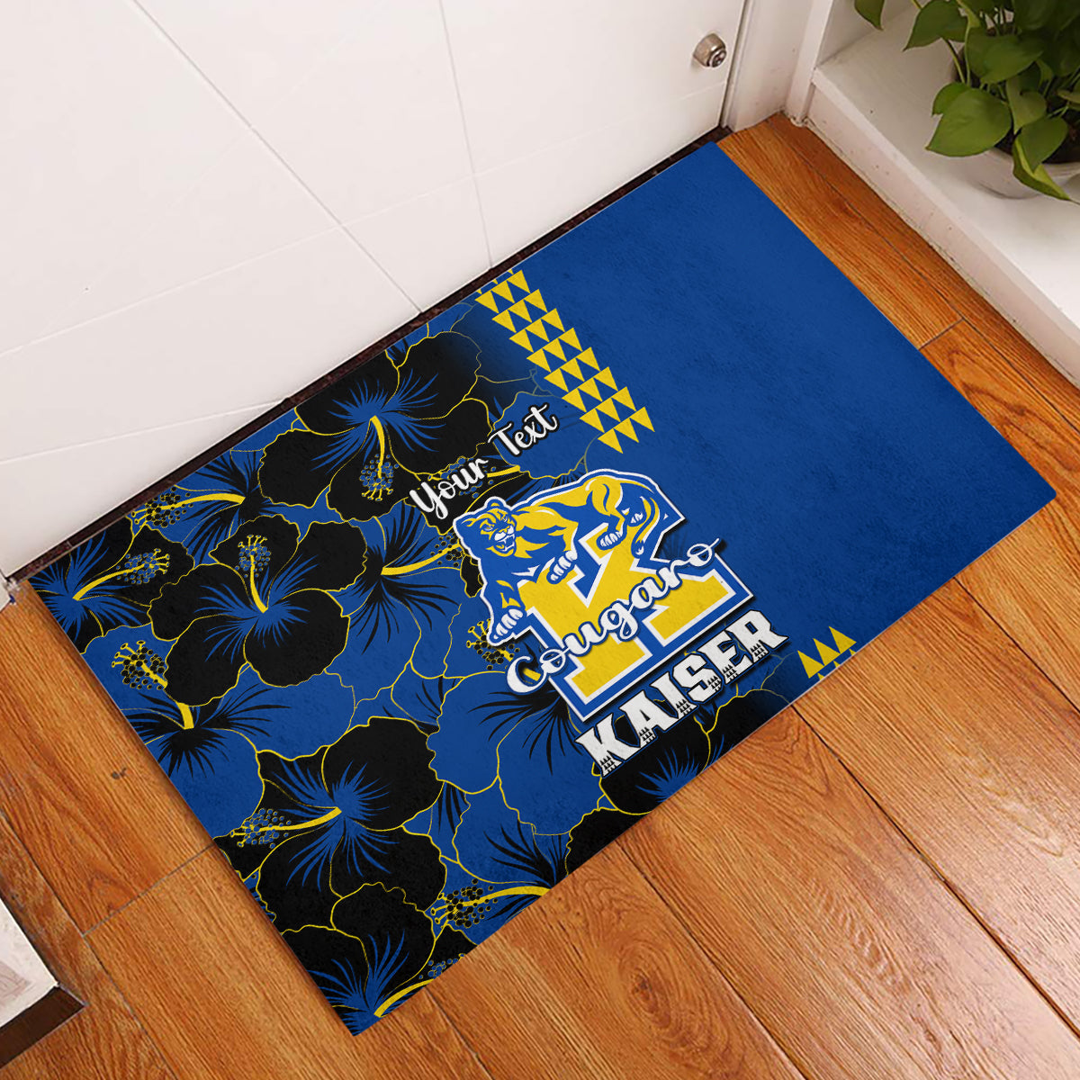 Personalised Hawaii Kaiser High School Rubber Doormat Kakau Mix Hibiscus Happy 52nd Anniversary - Wonder Print Shop
