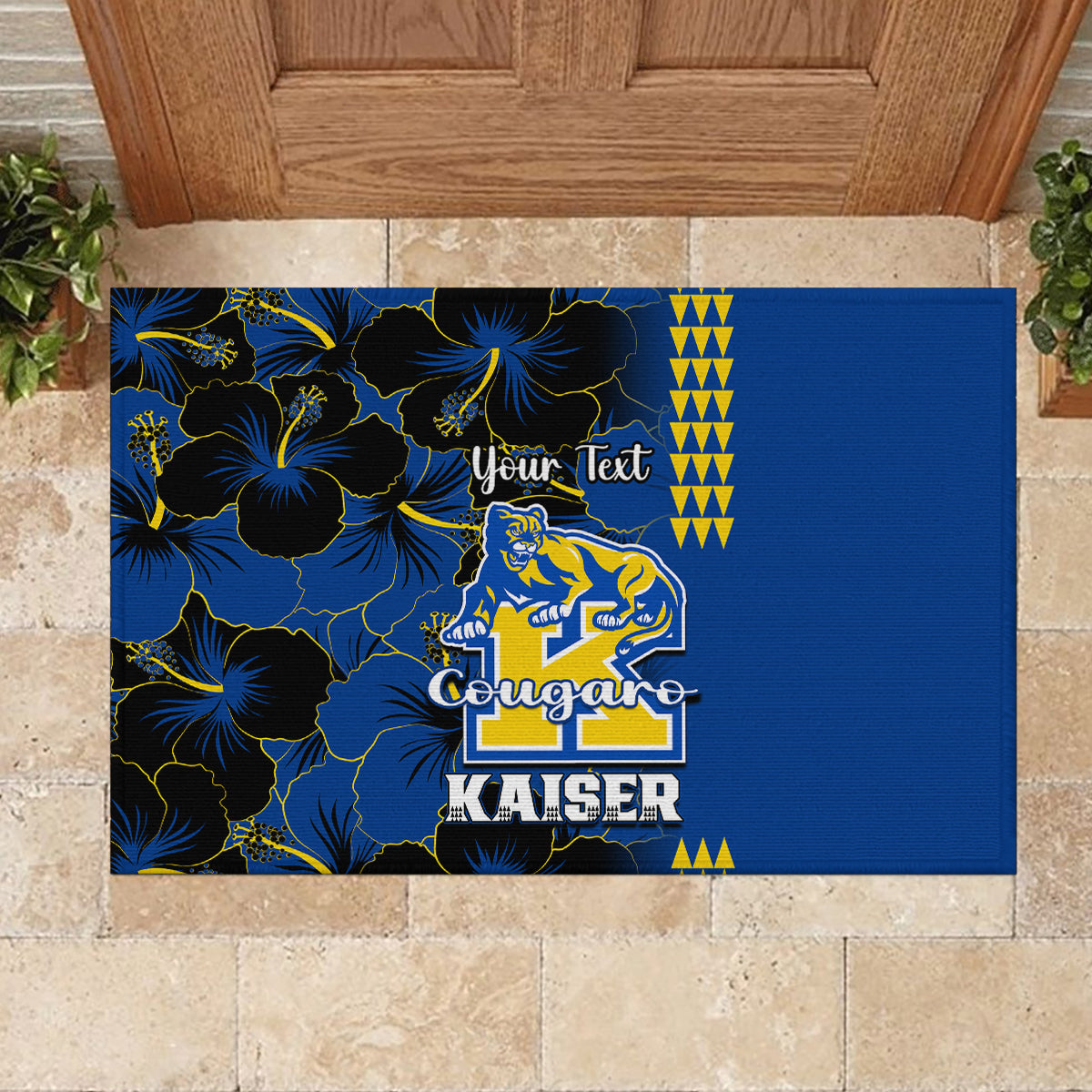 Personalised Hawaii Kaiser High School Rubber Doormat Kakau Mix Hibiscus Happy 52nd Anniversary - Wonder Print Shop