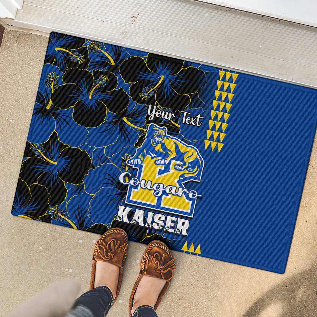 Personalised Hawaii Kaiser High School Rubber Doormat Kakau Mix Hibiscus Happy 52nd Anniversary - Wonder Print Shop