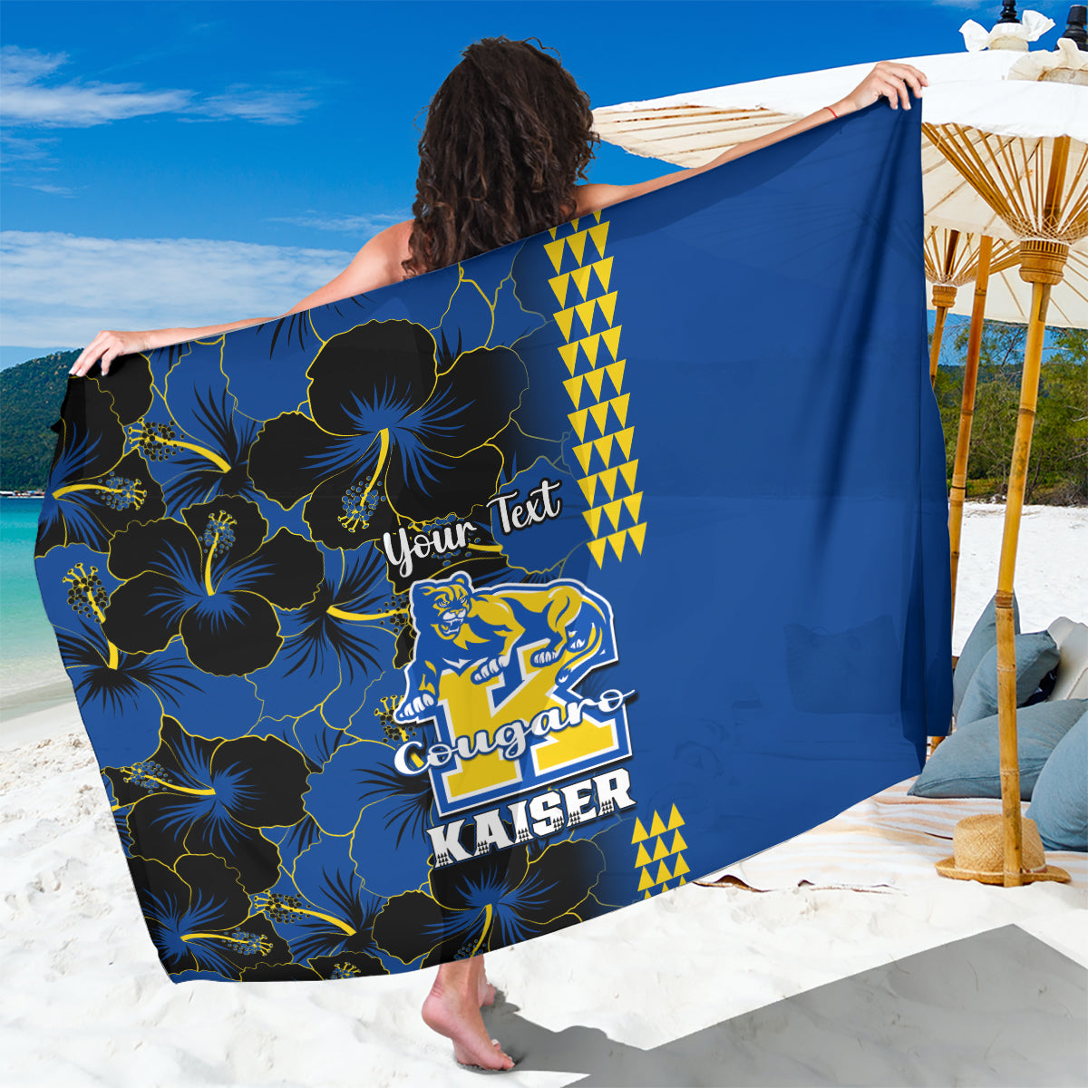 Personalised Hawaii Kaiser High School Sarong Kakau Mix Hibiscus Happy 52nd Anniversary - Wonder Print Shop